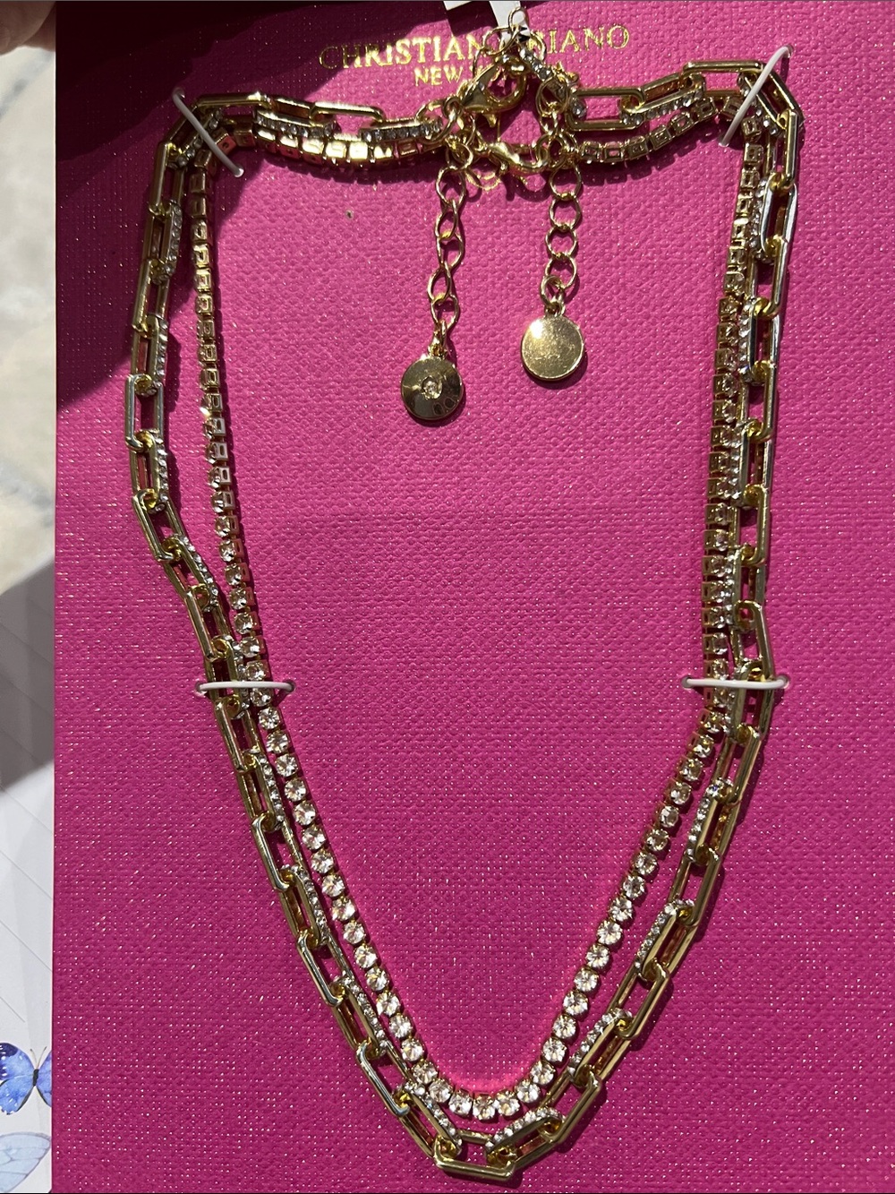 Christian Siriano, New York Layered Gold Chain Necklace with Crystal Row - Gold